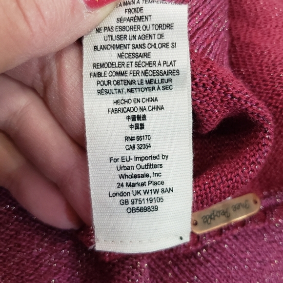 Free People Rose Sparkle Deep V-Neck Sweater Long Sleeve Linen Blend Size Large - Picture 13 of 13